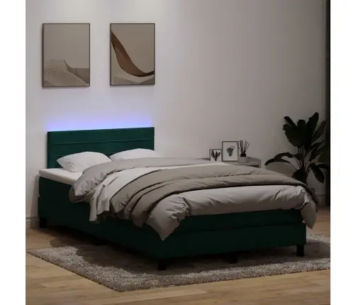 Lova Su Spyruokliniu/Čiužiniu/Led, Tamsiai Žalia, 120X220 cm Aksomas