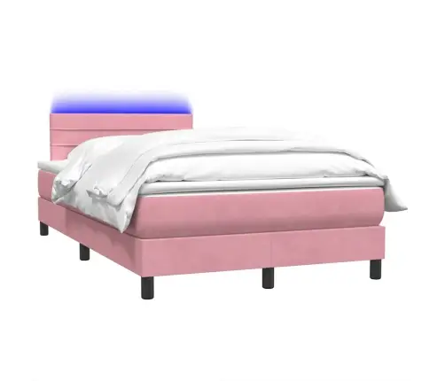 Atsperu Gulta Ar Matraci, Led, Rozā Samts, 120X220 Cm Vidaxl