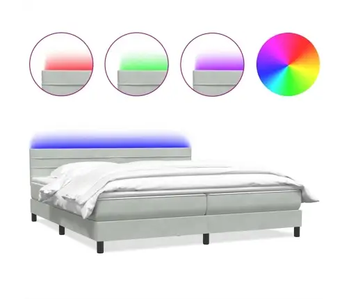 Atsperu Gulta Ar Matraci, Led, Gaiši Pelēka Samts, 180X220 Cm Vidaxl