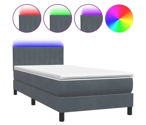 Atsperu Gulta Ar Matraci, Led, Tumši Pelēka Samts, 80X210 Cm Vidaxl