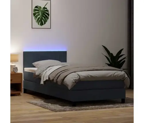 Atsperu Gulta Ar Matraci, Led, Tumši Pelēka Samts, 80X210 Cm Vidaxl