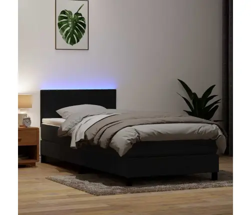 Atsperu Gulta Ar Matraci, Led, Melna Samts, 80X220 Cm Vidaxl