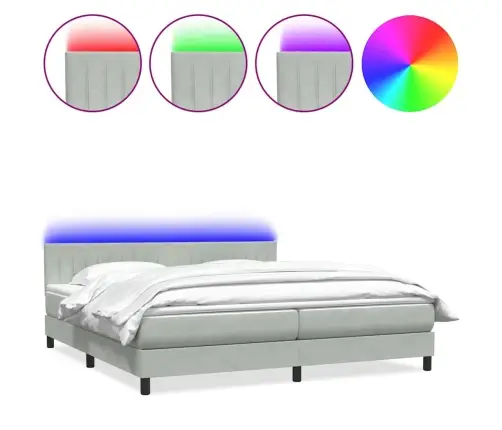 Atsperu Gulta Ar Matraci, Led, Gaiši Pelēka Samts, 180X220 Cm Vidaxl