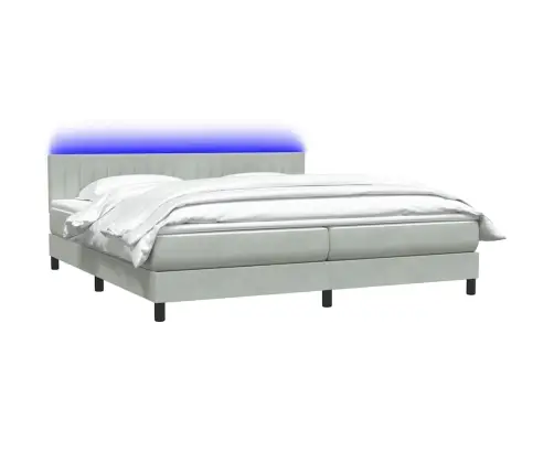 Atsperu Gulta Ar Matraci, Led, Gaiši Pelēka Samts, 180X220 Cm Vidaxl