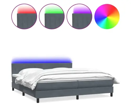 Atsperu Gulta Ar Matraci, Led, Tumši Pelēka Samts, 180X220 Cm Vidaxl