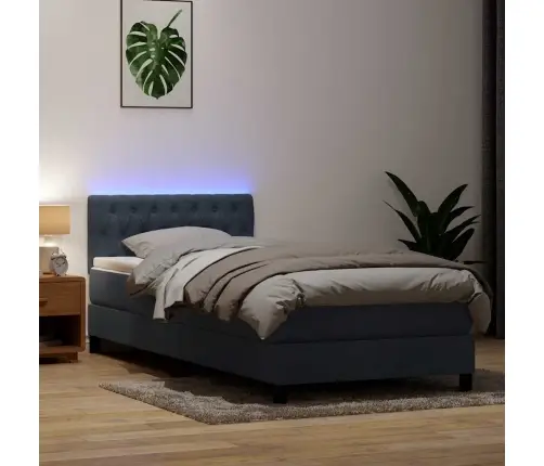 Atsperu Gulta Ar Matraci, Led, Tumši Pelēka Samts, 100X210 Cm Vidaxl