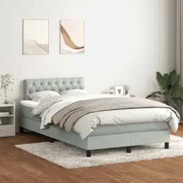 Atsperu Gulta Ar Matraci, Led, Gaiši Pelēka Samts, 120X210 Cm Vidaxl