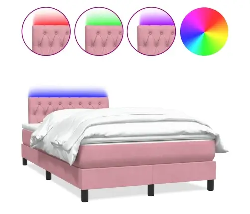 Atsperu Gulta Ar Matraci, Led, Rozā Samts, 120X210 Cm Vidaxl