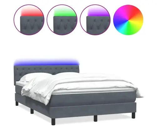 Atsperu Gulta Ar Matraci, Led, Tumši Pelēka Samts, 160X210 Cm Vidaxl
