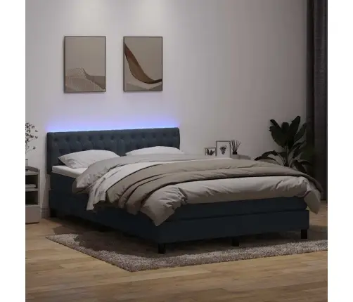 Atsperu Gulta Ar Matraci, Led, Tumši Pelēka Samts, 160X210 Cm Vidaxl