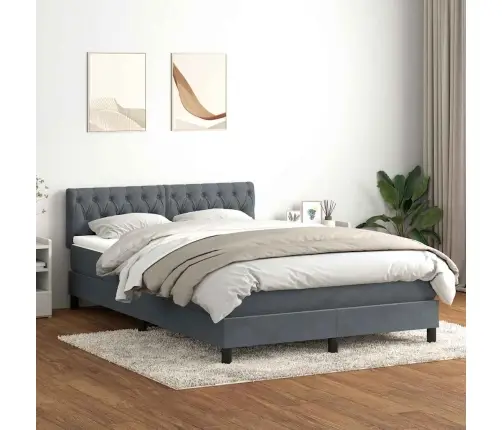 Atsperu Gulta Ar Matraci, Led, Tumši Pelēka Samts, 160X210 Cm Vidaxl