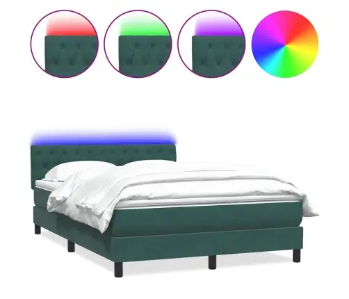 Atsperu Gulta Ar Matraci, Led, Tumši Zaļš Samts, 160X210 Cm Vidaxl