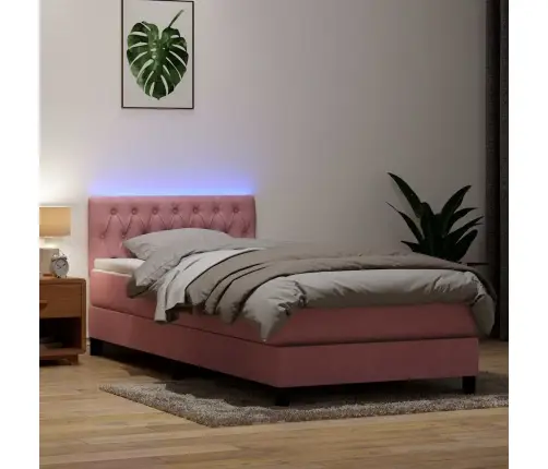 Atsperu Gulta Ar Matraci, Led, Rozā Samts, 90X220 Cm Vidaxl
