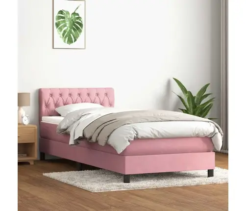 Atsperu Gulta Ar Matraci, Led, Rozā Samts, 90X220 Cm Vidaxl