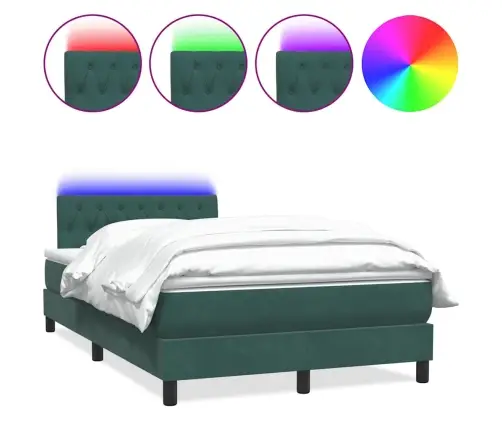 Atsperu Gulta Ar Matraci, Led, Tumši Zaļš Samts, 120X220 Cm Vidaxl