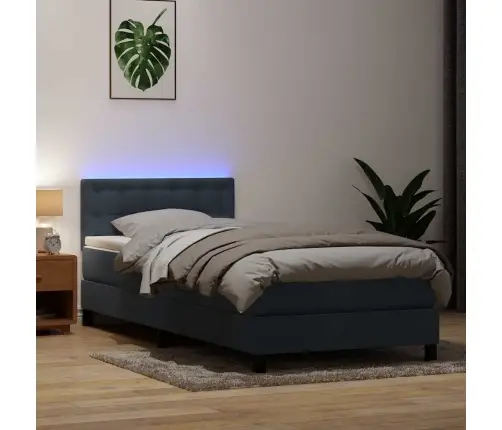Atsperu Gulta Ar Matraci, Led, Tumši Pelēka Samts, 80X210 Cm Vidaxl
