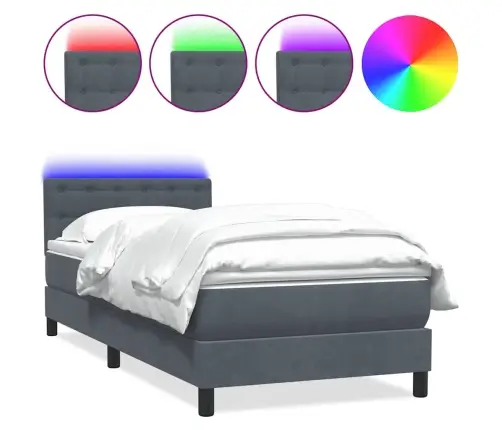 Atsperu Gulta Ar Matraci, Led, Tumši Pelēka Samts, 90X210 Cm Vidaxl