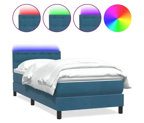 Atsperu Gulta Ar Matraci, Led, Tumši Zils Samts, 90X210 Cm Vidaxl