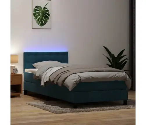 Atsperu Gulta Ar Matraci, Led, Tumši Zils Samts, 90X210 Cm Vidaxl
