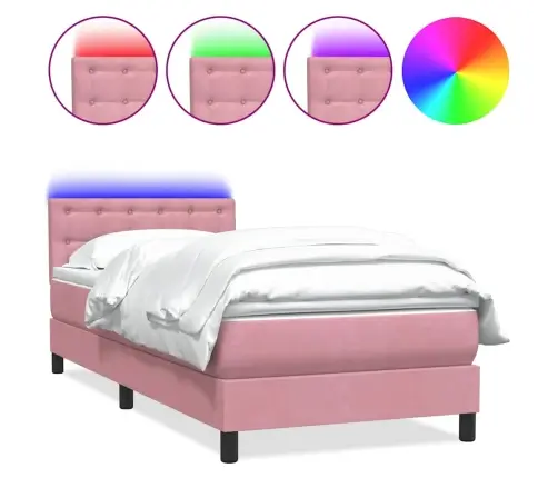 Atsperu Gulta Ar Matraci, Led, Rozā Samts, 90X210 Cm Vidaxl