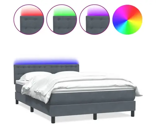 Atsperu Gulta Ar Matraci, Led, Tumši Pelēka Samts, 140X210 Cm Vidaxl