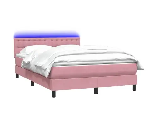 Atsperu Gulta Ar Matraci, Led, Rozā Samts, 140X210 Cm Vidaxl