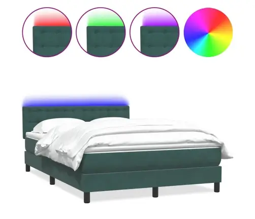 Atsperu Gulta Ar Matraci, Led, Tumši Zaļš Samts, 160X210 Cm Vidaxl