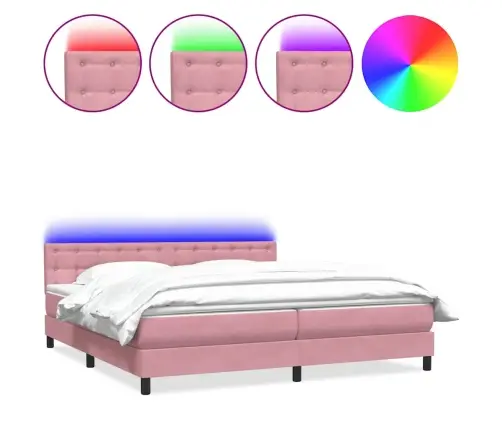 Atsperu Gulta Ar Matraci, Led, Rozā Samts, 180X210 Cm Vidaxl