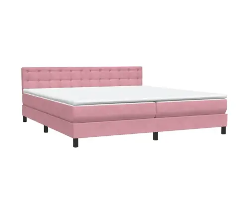 Atsperu Gulta Ar Matraci, Led, Rozā Samts, 180X210 Cm Vidaxl