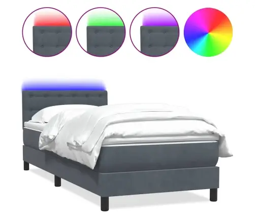 Atsperu Gulta Ar Matraci, Led, Tumši Pelēka Samts, 80X220 Cm Vidaxl