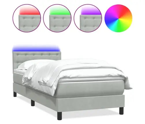 Atsperu Gulta Ar Matraci, Led, Gaiši Pelēka Samts, 90X220 Cm Vidaxl