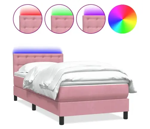 Atsperu Gulta Ar Matraci, Led, Rozā Samts, 90X220 Cm Vidaxl