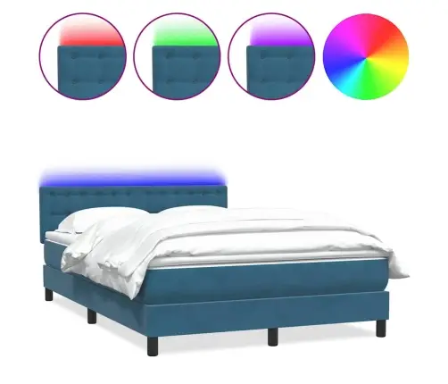 Atsperu Gulta Ar Matraci, Led, Tumši Zils 140X220 Cm Samts Vidaxl