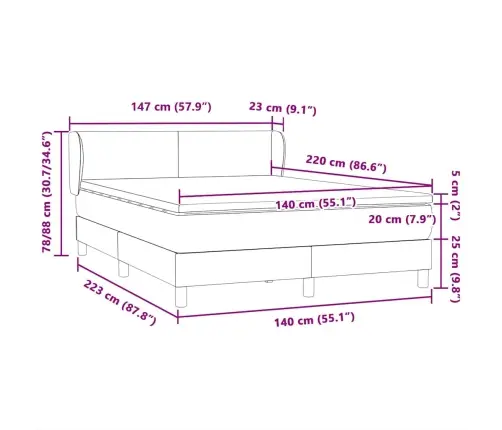 Box Spring Lova Su Čiužiniu Juodas 140X220 Cm Aksomas