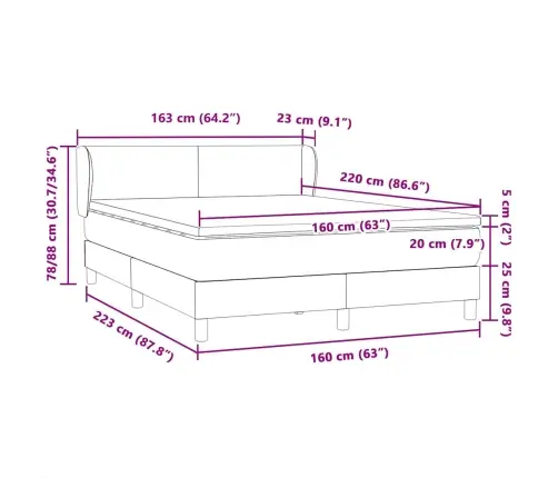 Kontinentaalvoodi Madratsiga, Helehall, 160X220 cm Samet