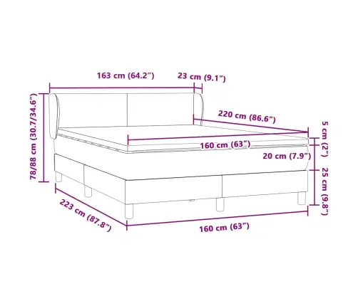 Box Vedruvoodi Madratsiga Tumeroheline 160X220 Cm Samet