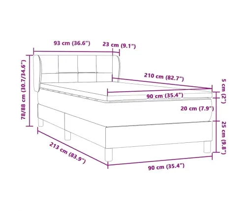 Lova Su Spyruoklėmis Ir Čiužiniu, Juoda, 90X210 cm Aksomas