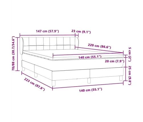 Box Vedruvoodi Madratsiga Tumehall 140X220 Cm Samet