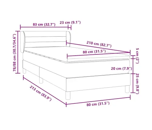 Box Vedruvoodi Madratsiga Tumehall 80X210 Cm Samet