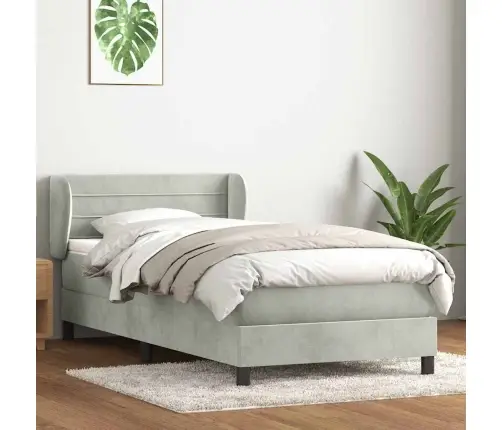 Atsperu Gulta Ar Matraci, Gaiši Pelēka Samts, 90X210 Cm Vidaxl