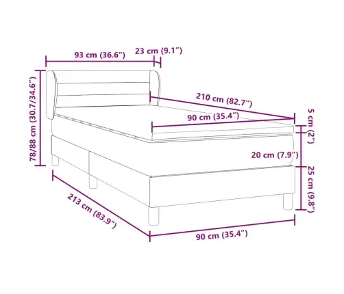 Kontinentaalvoodi Madratsiga, Tumehall, 90X210 cm Samet
