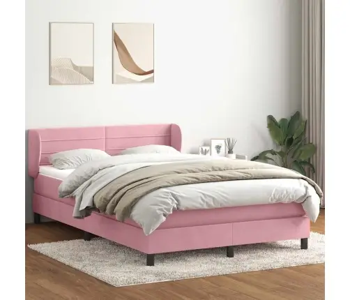 Atsperu Gulta Ar Matraci, Rozā Samts, 140X210 Cm Vidaxl