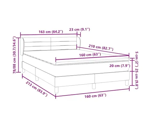 Atsperu Gulta Ar Matraci, Tumši Pelēka Samts, 160X210 Cm Vidaxl