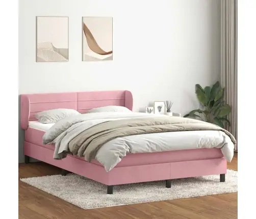 Atsperu Gulta Ar Matraci, Rozā Samts, 160X210 Cm Vidaxl