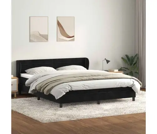 Box Spring Lova Su Čiužiniais Juoda 180X210 Cm Aksomas
