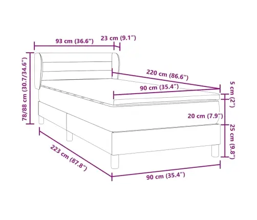 Atsperu Gulta Ar Matraci, Tumši Pelēka Samts, 90X220 Cm Vidaxl