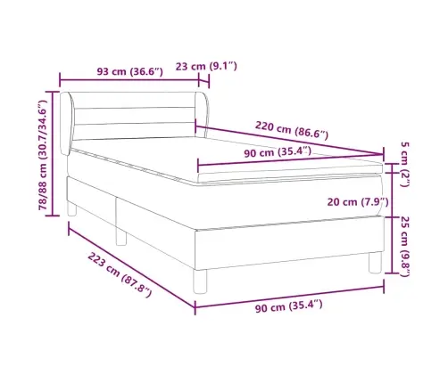 Atsperu Gulta Ar Matraci, Melna Samts, 90X220 Cm Vidaxl