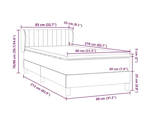 Atsperu Gulta Ar Matraci, Tumši Pelēka Samts, 80X210 Cm Vidaxl
