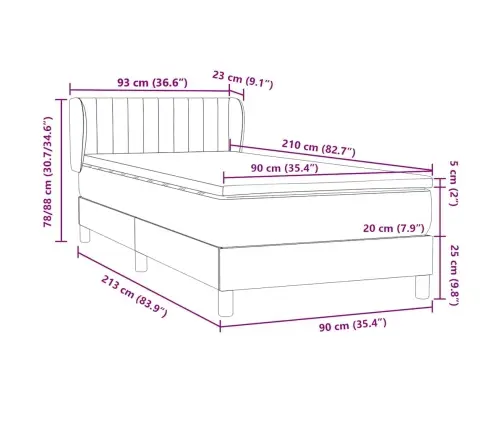 Box Spring Lova Su Čiužiniu Šviesiai Pilka 90X210 Cm Velvet