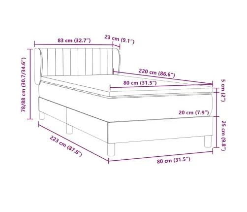 Atsperu Gulta Ar Matraci, Rozā Samts, 80X220 Cm Vidaxl
